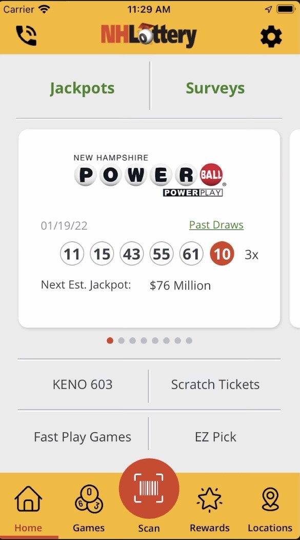 NH lottery app customizable homepage