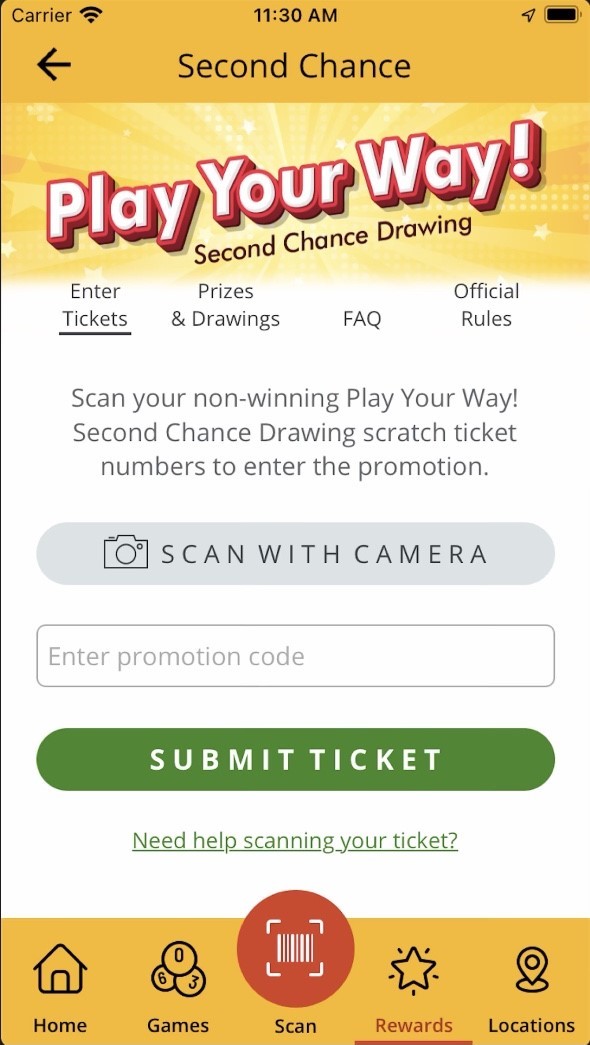NH lottery app Second Chance Drawing entry feature