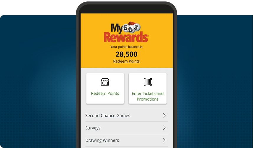 Illustration of a phone. Phone states that retail rewards are here in the New Hampshire Lottery mobile app.